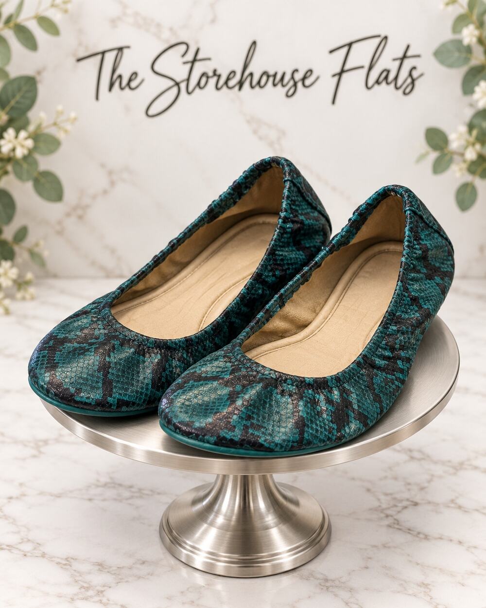 The Storehouse Flats Teal Snakes Leather Ballet Flats Size 11